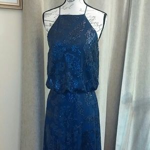 Navy Bill Levkoff Formal Sequins Accented Dress
